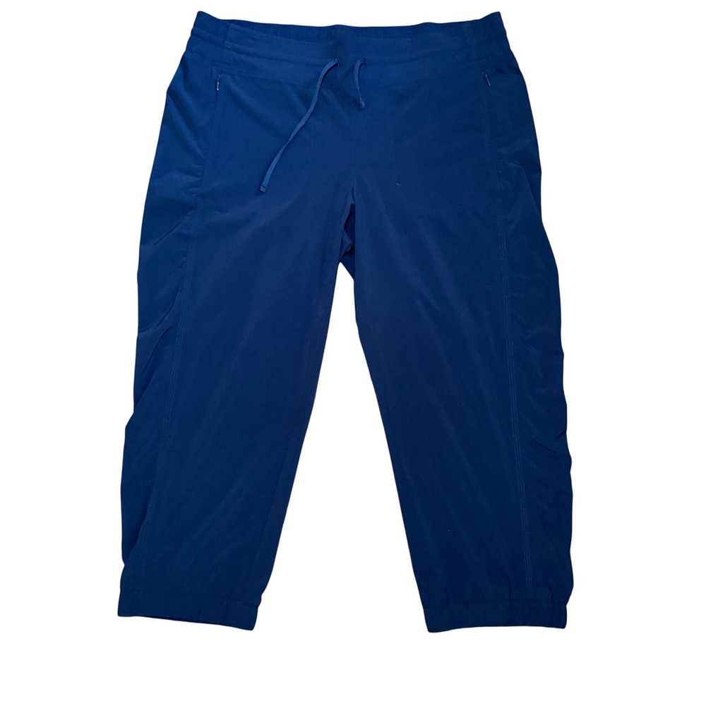 Athleta Navy Blue Cropped Jogger Pants Hiking Womens Size 14 Zip pockets stretch